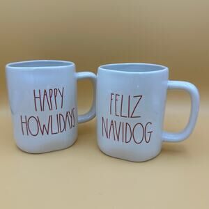 Rae Dunn Happy Howlidays AND Feliz Navidog Coffee Mugs Set of 2
